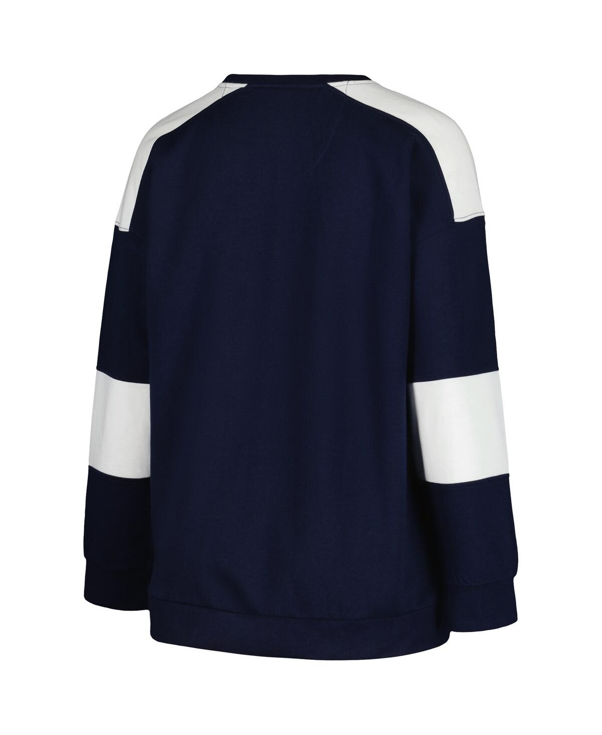 Shop Profile Women's  Navy Distressed Notre Dame Fighting Irish Plus Size Striped Pullover Sweatshirt