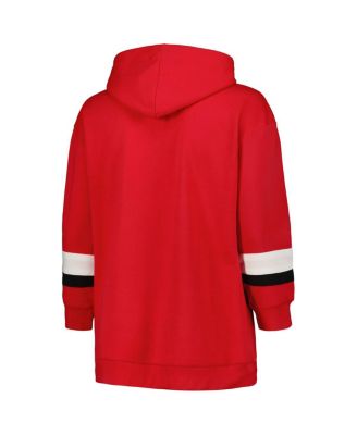 Women's Scarlet Ohio State Buckeyes Plus Size Badge Bridge Stripe Pullover Hoodie