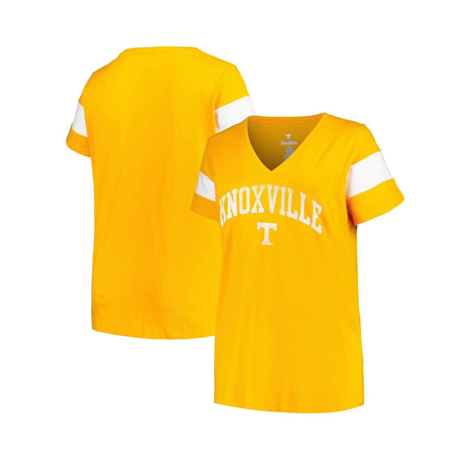 Women's Heather Tennessee Orange Tennessee Volunteers Plus Size Arched City Sleeve Stripe V-Neck T-shirt