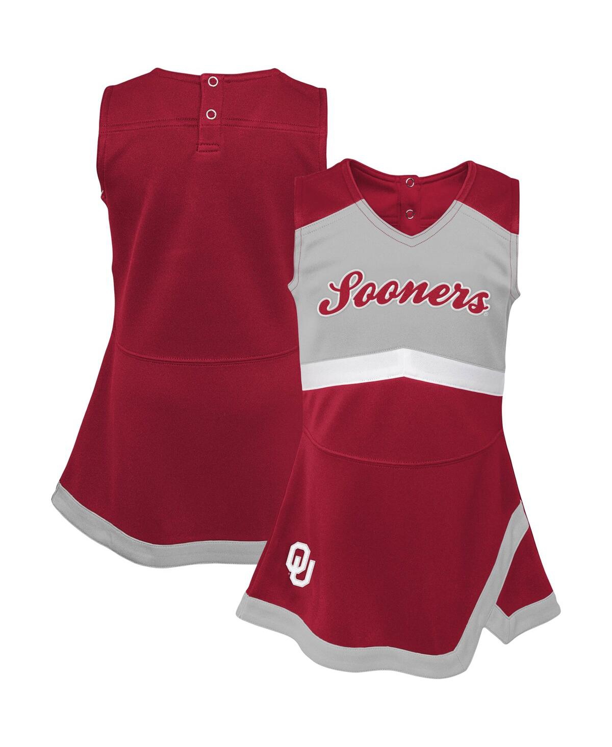 Shop Outerstuff Big Girls Crimson, Gray Oklahoma Sooners Cheer Captain Jumper Dress In Crimson,gray