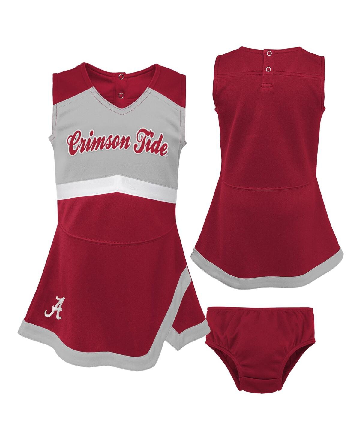 Outerstuff Babies' Girls Toddler Crimson, Gray Alabama Crimson Tide Two-piece Cheer Captain Jumper Dress And Bloomers S In Crimson,gray