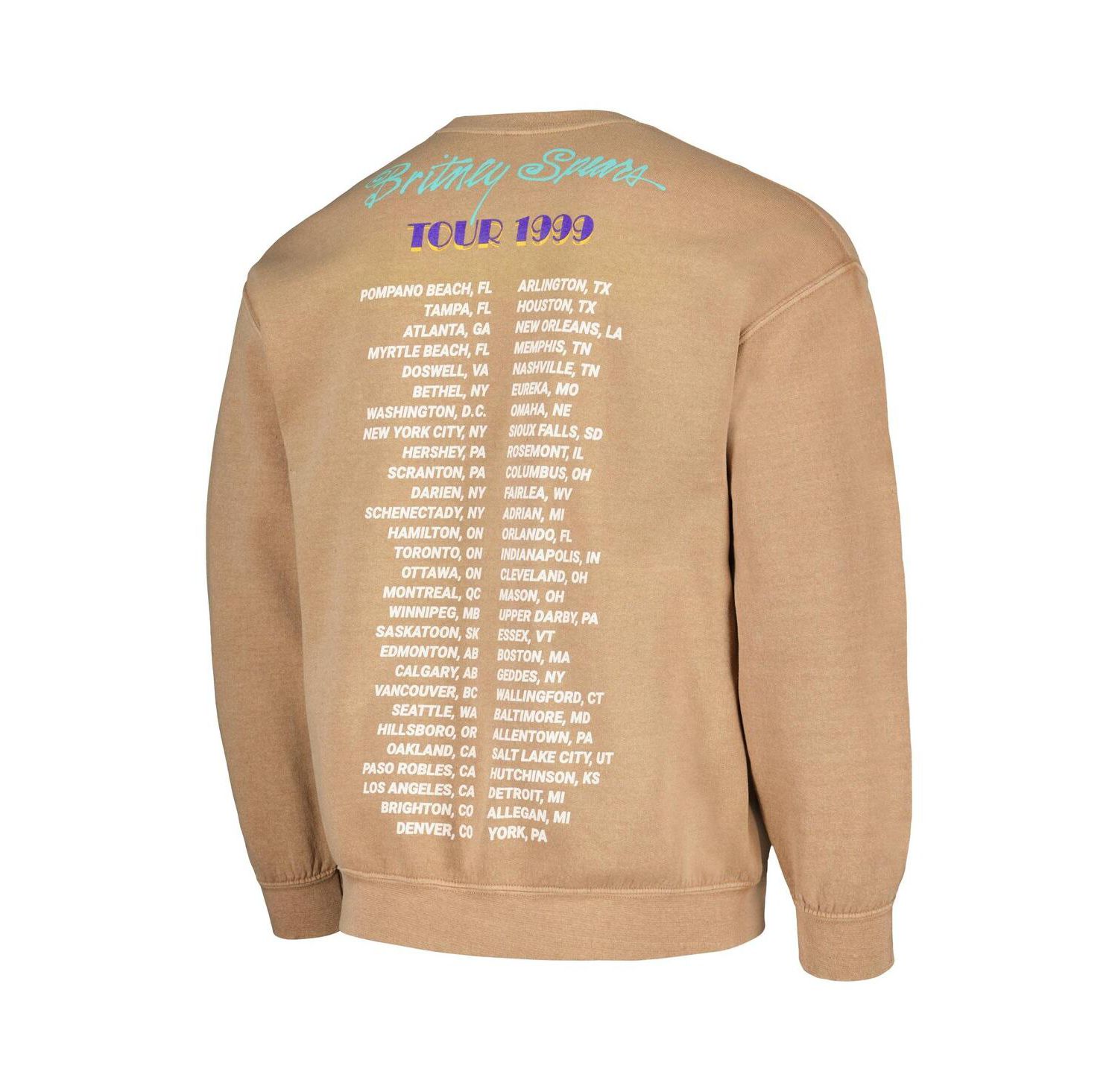 Men's Tan Distressed Britney Spears Tour Washed Pullover Sweatshirt