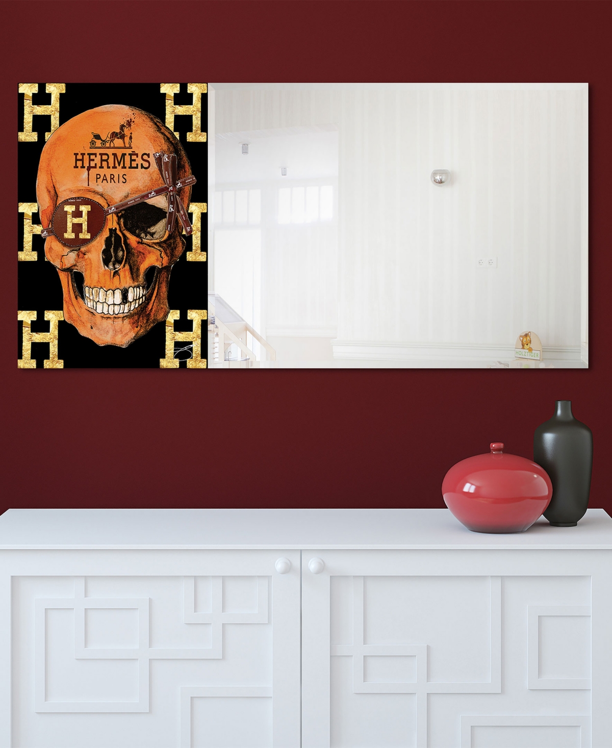 Shop Empire Art Direct "designer Skull" Rectangular Beveled Mirror On Free Floating Printed Tempered Art Glass, 24" X 48" X In Multi-color