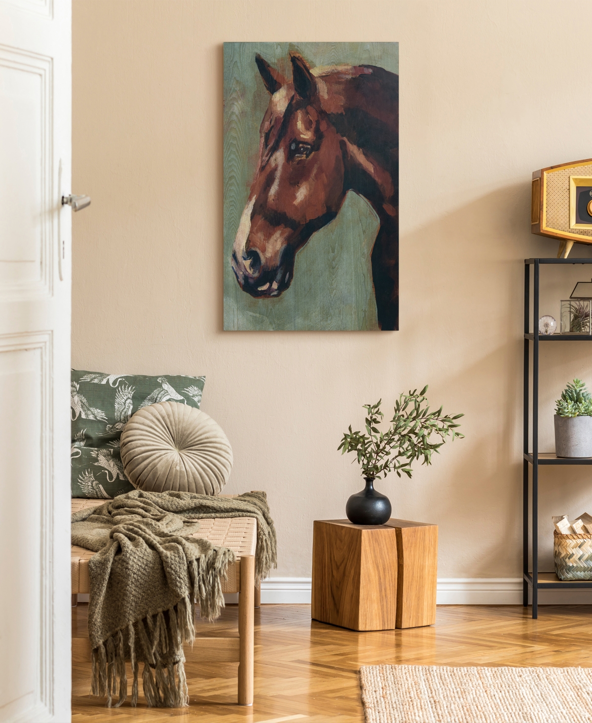 Shop Empire Art Direct "village Knight- Horse Portrait" Fine Giclee Printed Directly On Hand Finished Ash Wood Wall Art, 36 In Brown,green