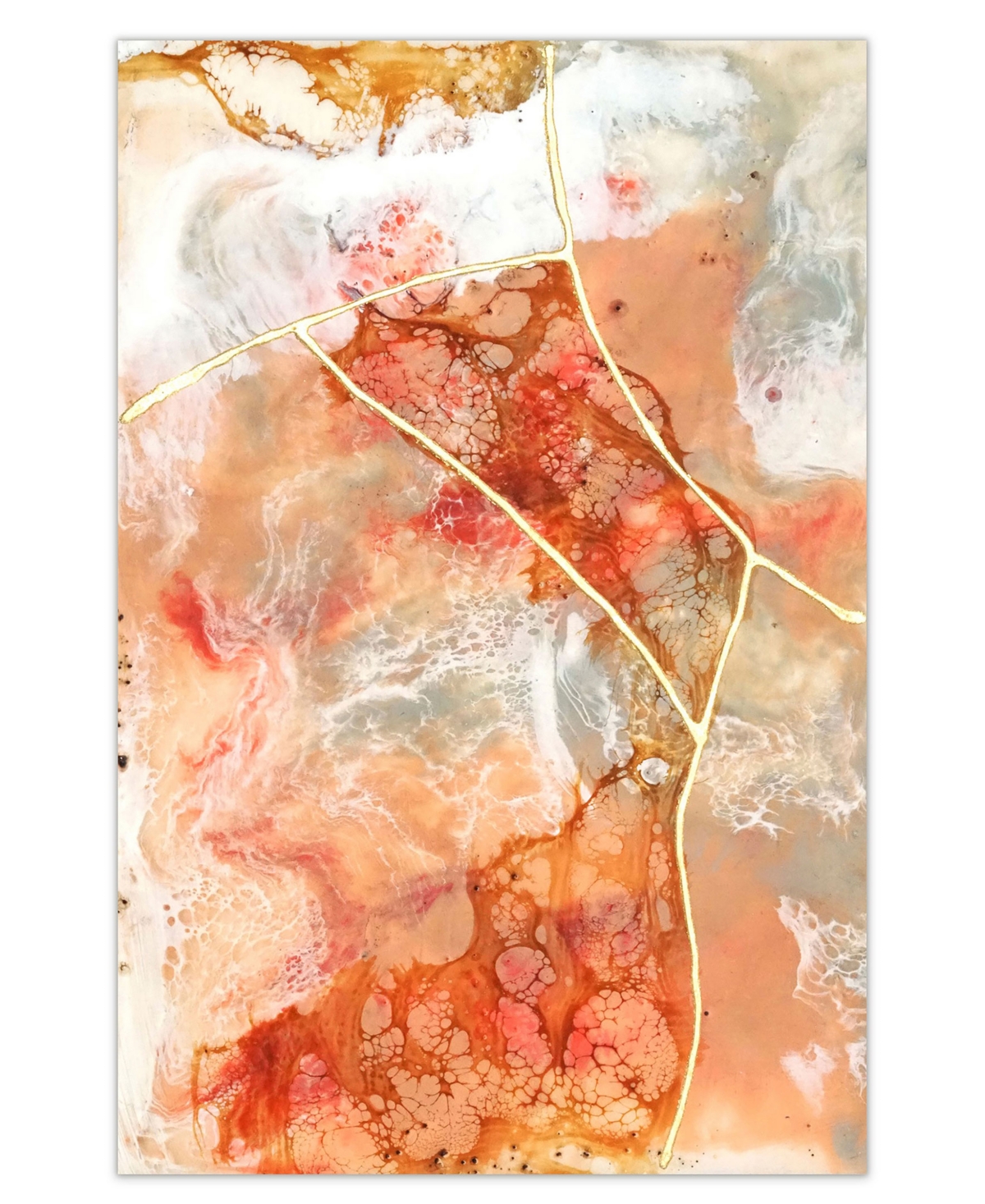 Empire Art Direct "coral Lace I" Frameless Free Floating Tempered Glass Panel Graphic Wall Art, 48" X 32" X 0.2" In Orange,gold,gray