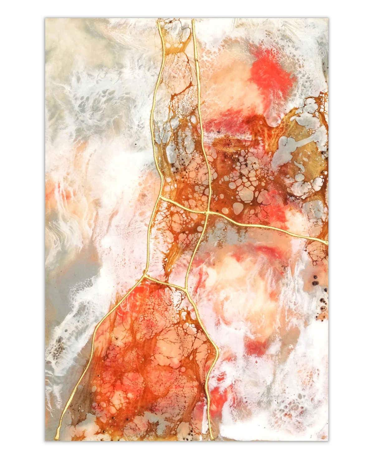 Empire Art Direct "coral Lace Ii" Frameless Free Floating Tempered Glass Panel Graphic Wall Art, 48" X 32" X 0.2" In Orange,gold,gray