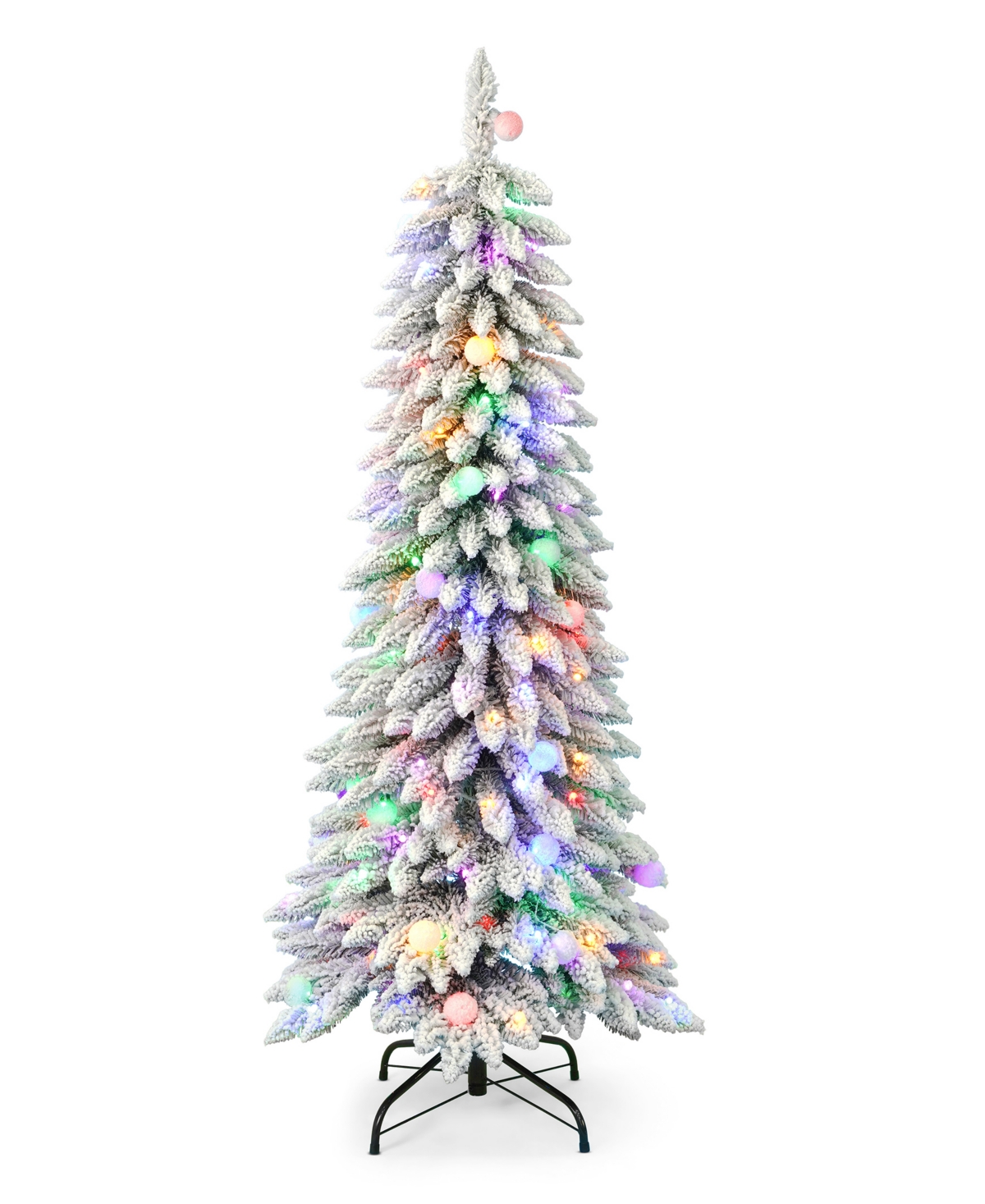 Snow Kissed Pine 5' Pre-Lit Flocked Pvc Slim Tree with Metal Stand, 388 Tips, 150 Led Lights - White