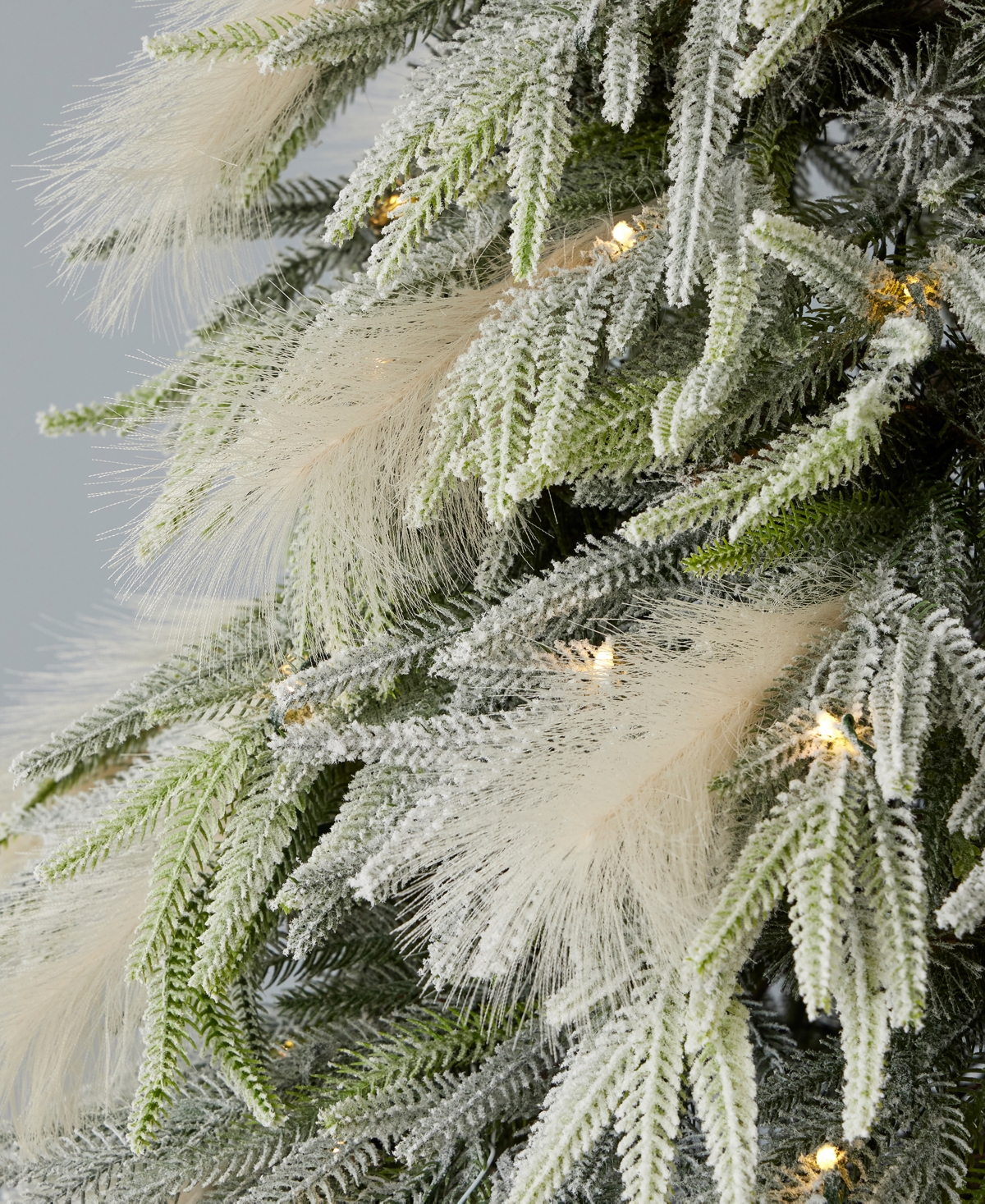 Seasonal Pine and Pampas Pre-Lit Flocked Pe Mixed Pvc Tree, 11880 Tips, 114 Pieces Pampas, 800 Warm Led, Ez-Connect, Remote, Storage Bag