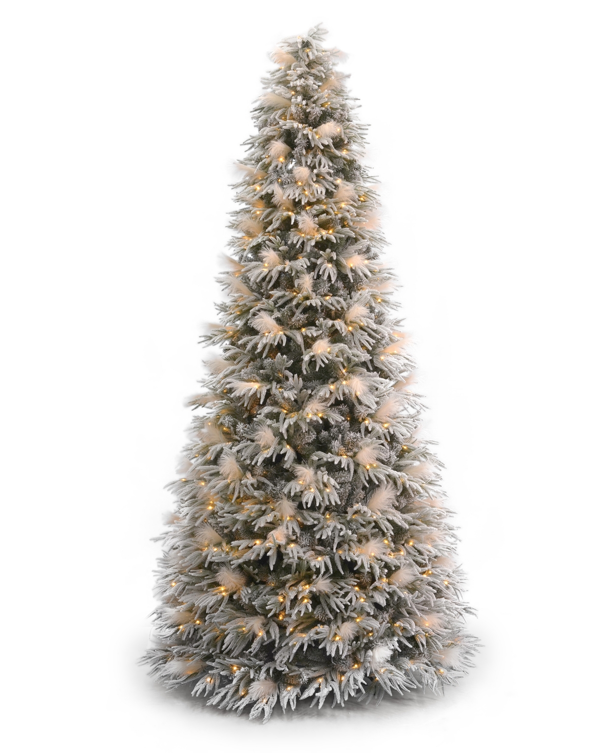 Pine and Pampas 10' Pre-Lit Flocked Pe Mixed Pvc Tree, 11880 Tips, 114 Pieces Pampas, 800 Warm Led, Ez-Connect, Remote, Storage Bag - Green