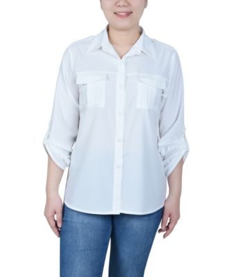 Petite 3/4 Sleeve Roll Tab Utility Blouse