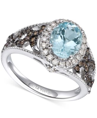 Le Vian - Sea Blue Aquamarine (1-3/8 ct. t.w.) & Diamond (1/2 ct. t.w.) Openwork Halo Ring in 14k White Gold