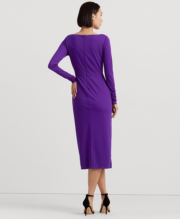 Ralph Lauren Women's Gathered Long Sleeve V Neck Above the Knee Party Body Con Dress Green Size 8 Petite