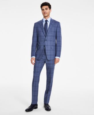 Calvin Klein Mens Slim Fit Stretch Plaid Suit Separates In Blue Plaid