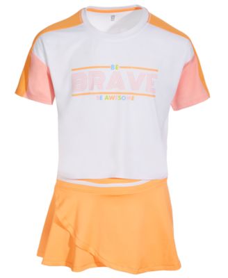 Id Ideology Kids' Big Girls Mix Match Asymmetrical Skort Short Sleeve T Shirt Set Created For Macys In Bright White