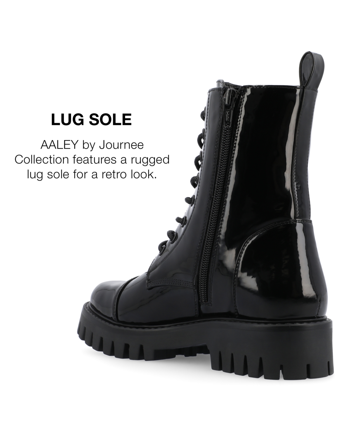 Journee Collection Women's Aaley Medium And Wide Width Lug Combat Bootie In Black Patent