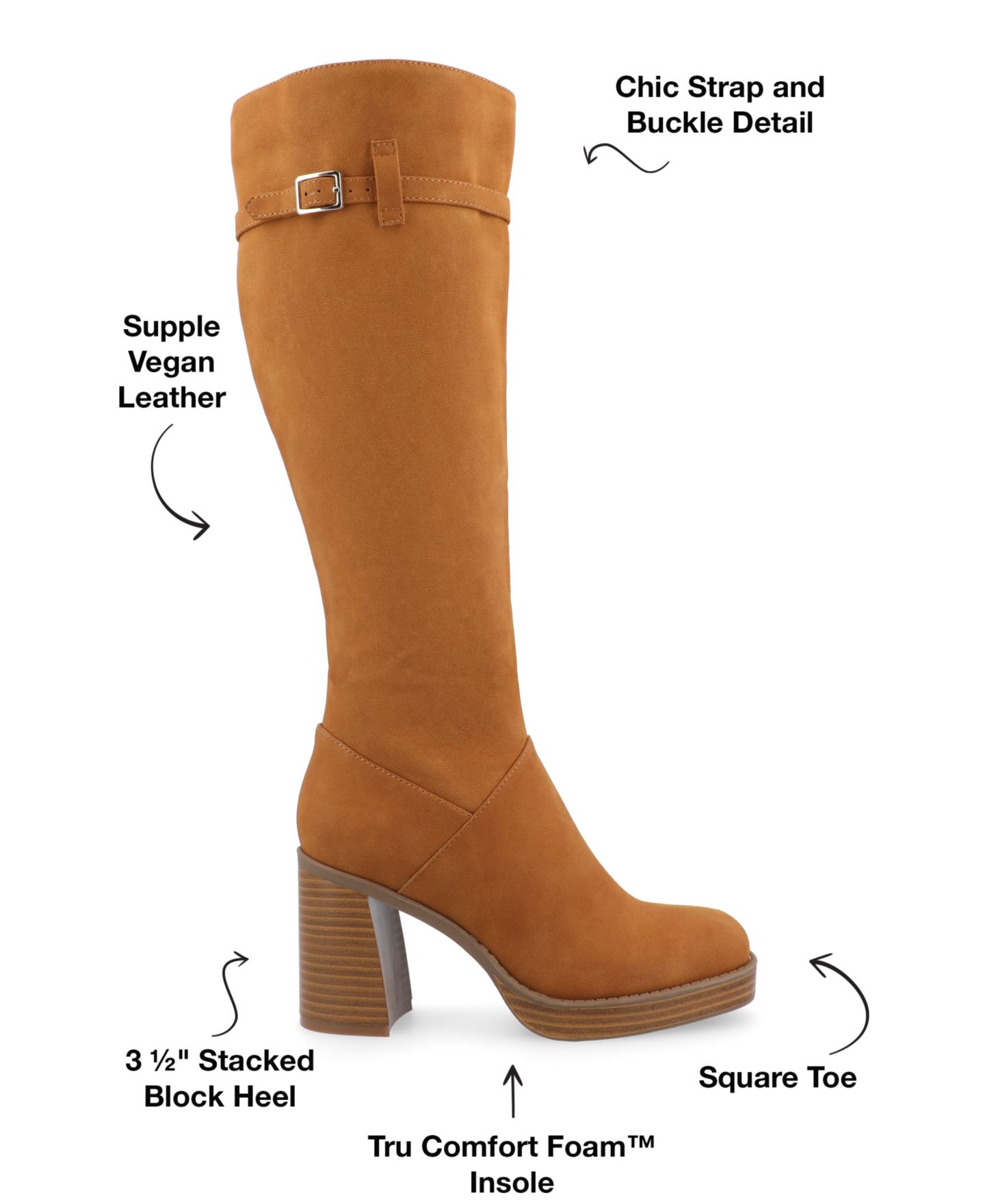 Женские ботинки Journee Collection Letice Square Toe Platform Knee High, цвет: Коньячный — фото 6