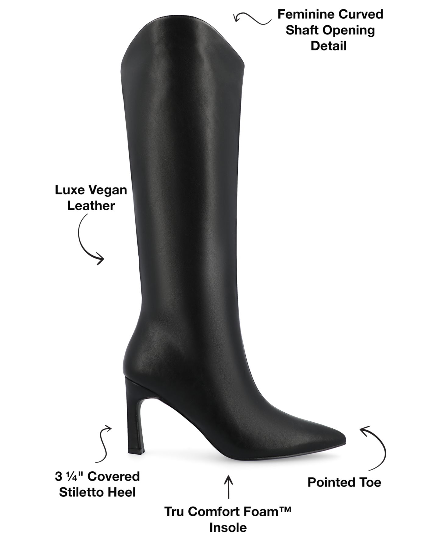 Женские ботинки Journee Collection Rehela Pointed Toe Knee High Dress Boots, Regular & Wide Calf, цвет: Чёрный — фото 6
