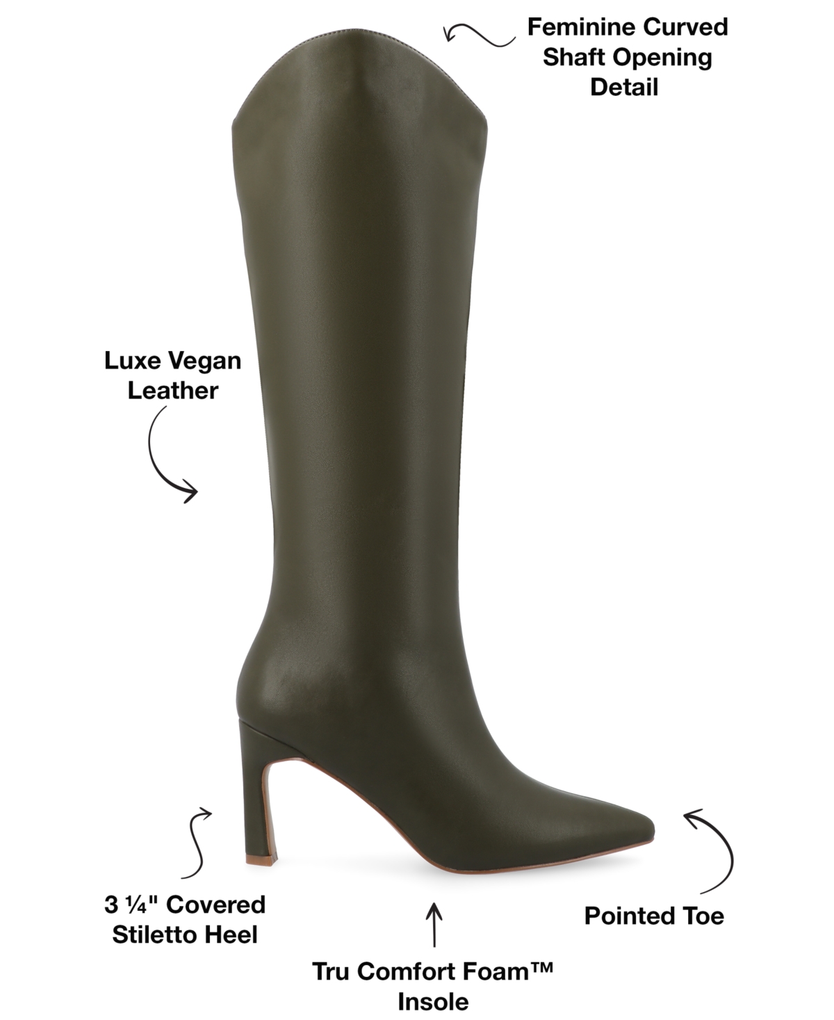 Journee Collection Women's Rehela Pointed Toe Stiletto Knee High Dress Boots