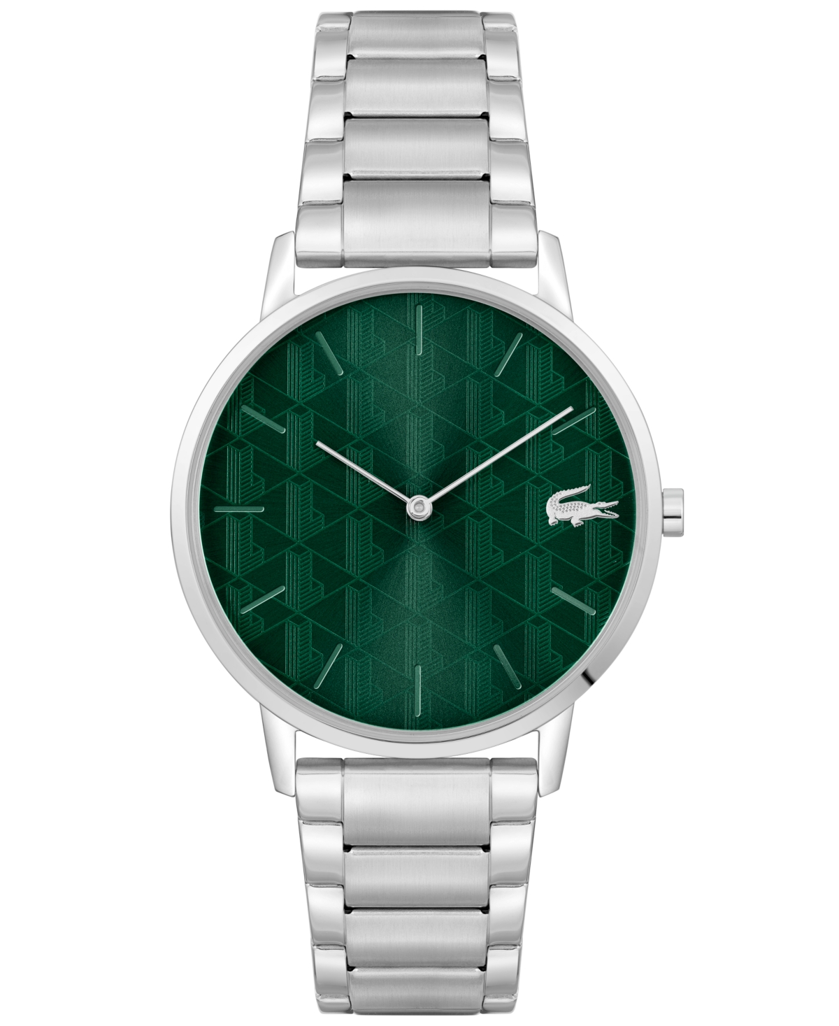 Lacoste Men's Crocorigin Quartz Silver-tone Stainless Steel Bracelet Watch 40mm In Green