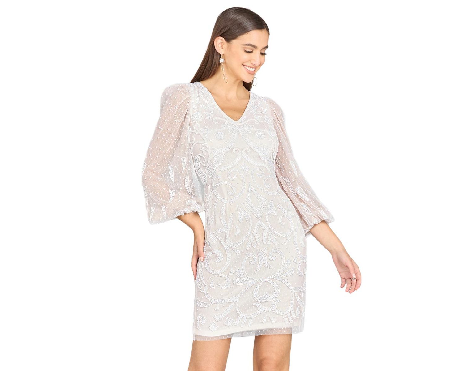 Women's V-Neck, Balloon Sleeve Bridal Mini dress