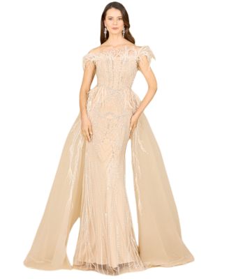 Women's Off Shoulder Gown with Feathers