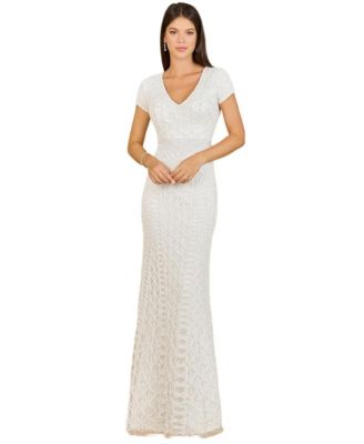 Lara 29746 - Beaded V-Neckline Dress with Cap Sleeves