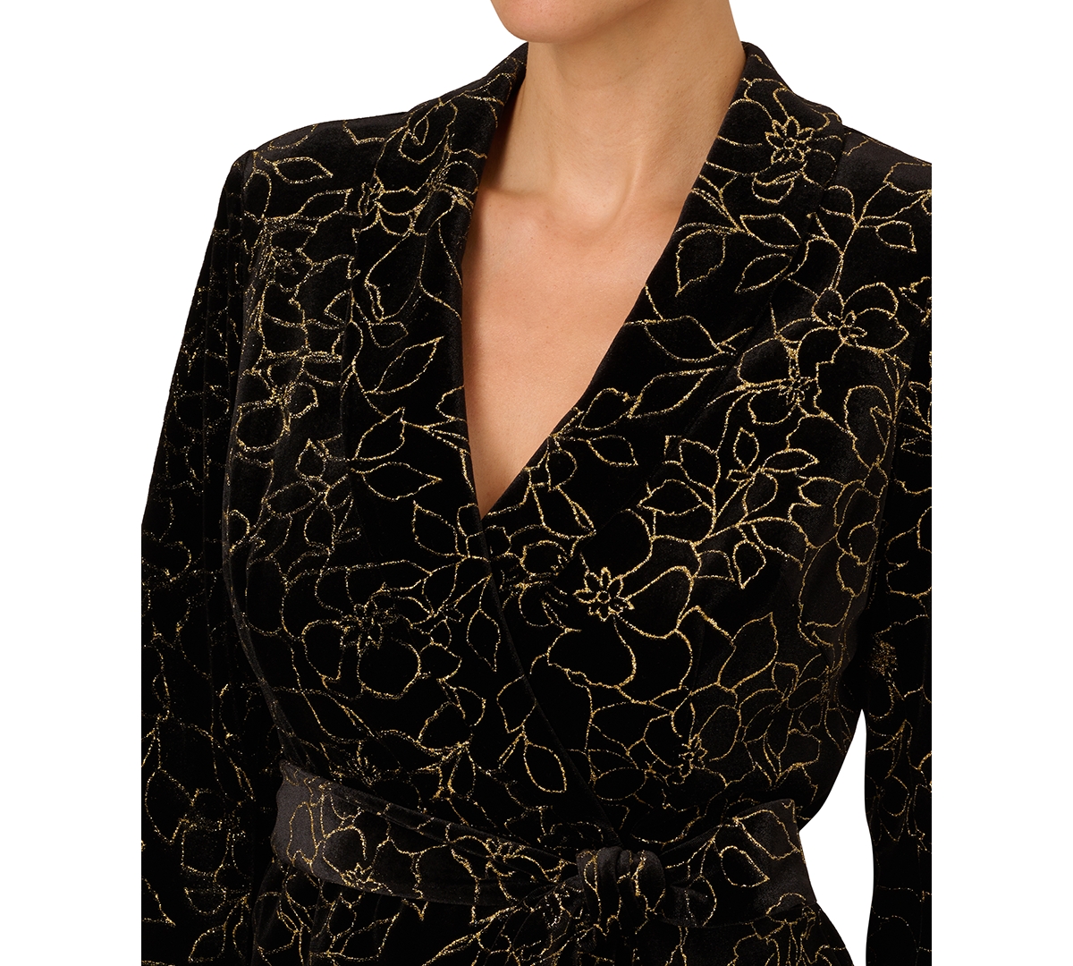 Shop Adrianna Papell Women's Glitter Velvet Tie-waist Top In Black,gold
