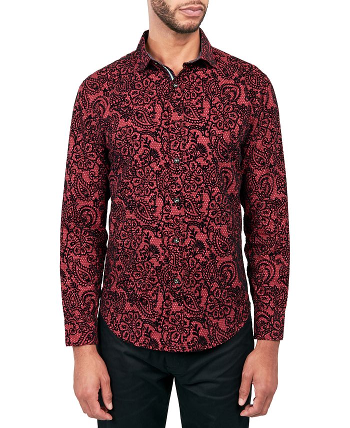 Society of Threads Men's Regular-Fit Flocked Paisley Button-Down Shirt ...