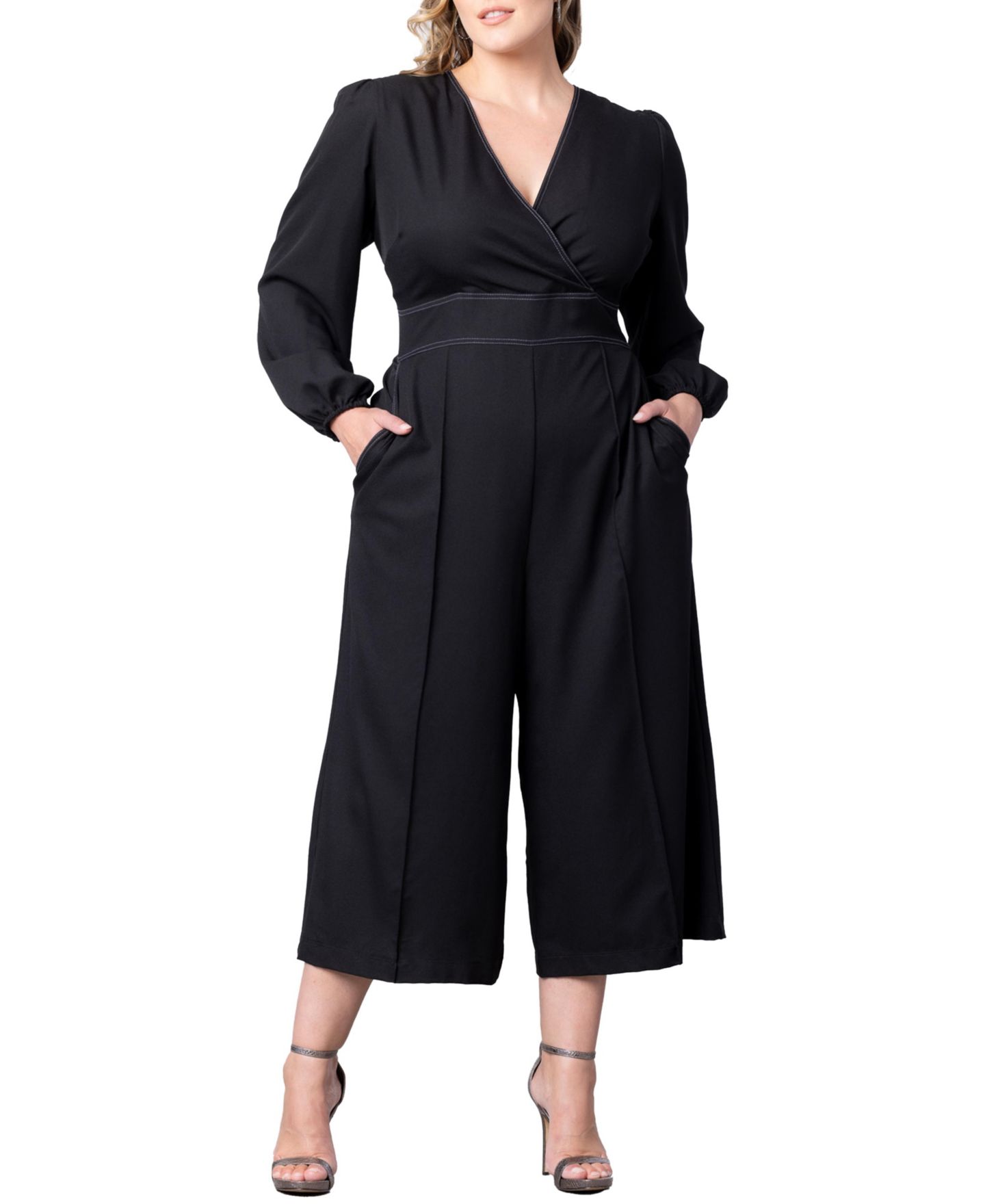 Женский комбинезон Kiyonna Plus Size Tessa Cropped Wide Leg Jumpsuit, цвет: Чёрный — фото 1