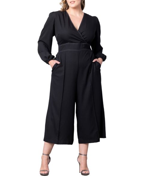 Женский комбинезон Kiyonna Plus Size Tessa Cropped Wide Leg Jumpsuit, цвет: Чёрный