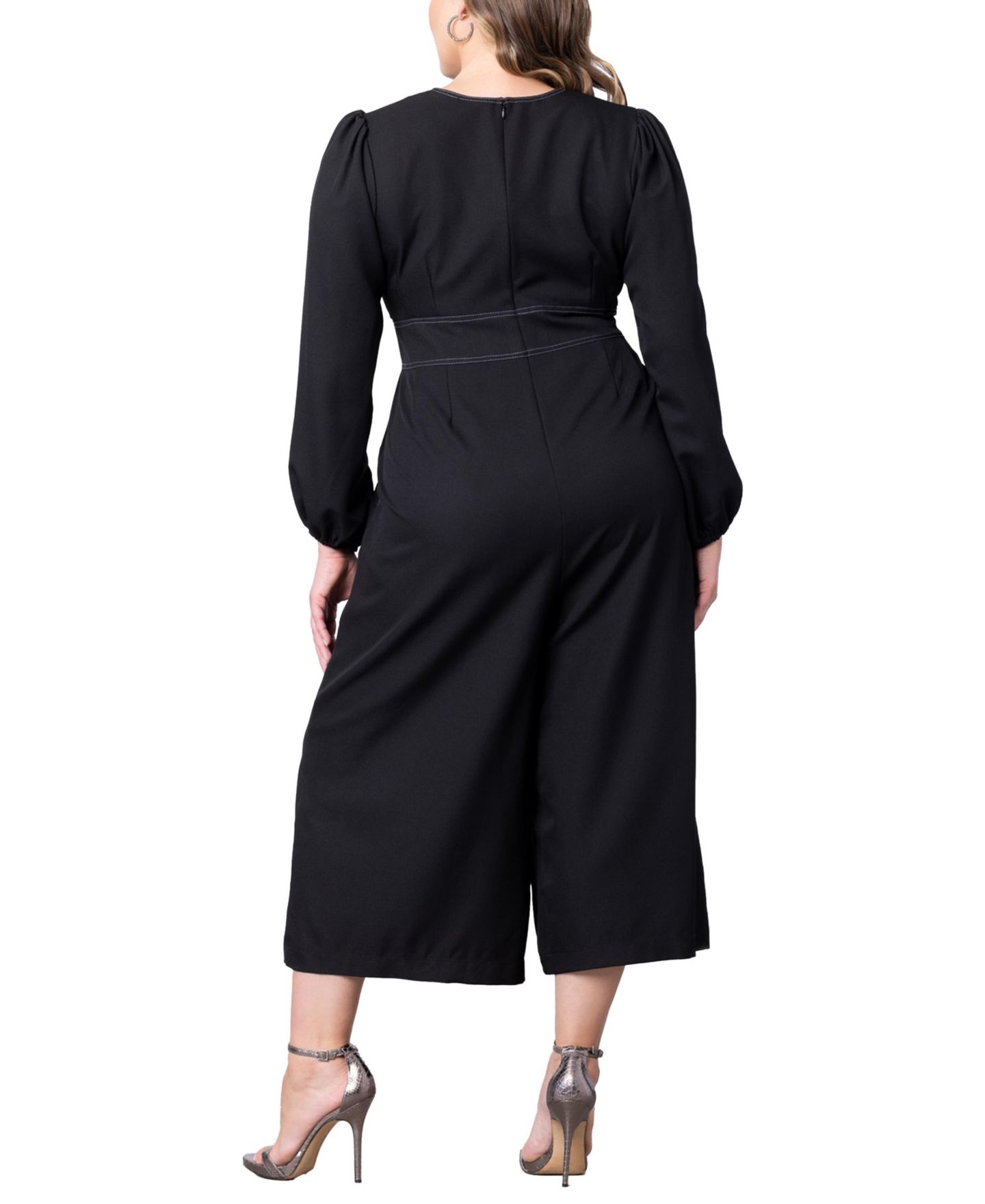 Женский комбинезон Kiyonna Plus Size Tessa Cropped Wide Leg Jumpsuit, цвет: Чёрный — фото 2