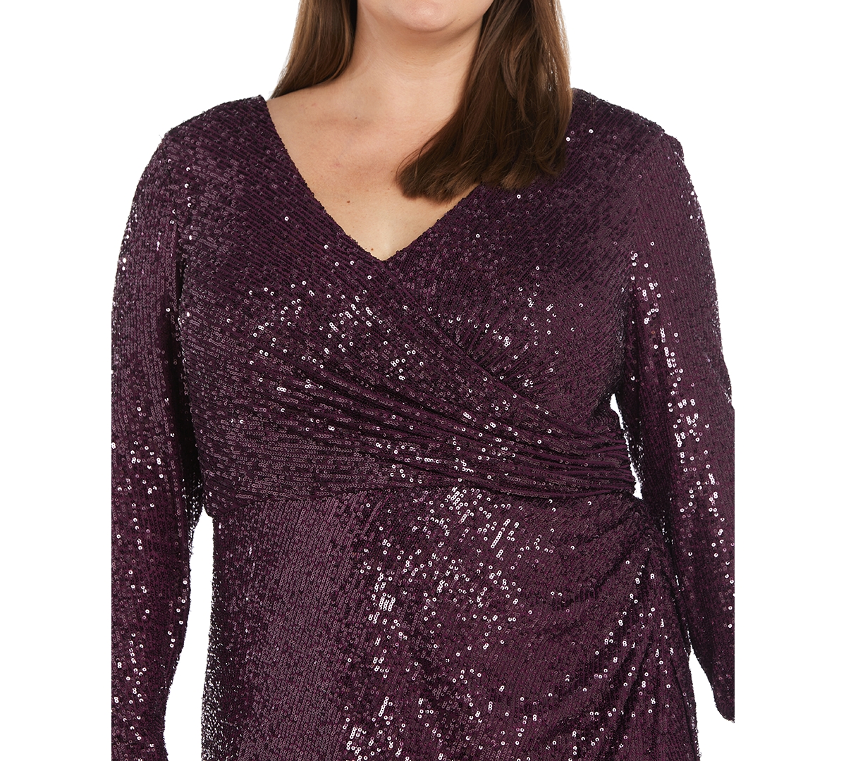 Shop Nightway Plus Size Sequin Ruched High-low Dress In Plum