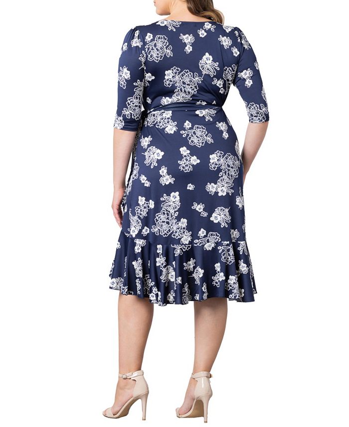 Kiyonna Women's Plus Size Flirty Flounce Midi Wrap Dress with 3/4