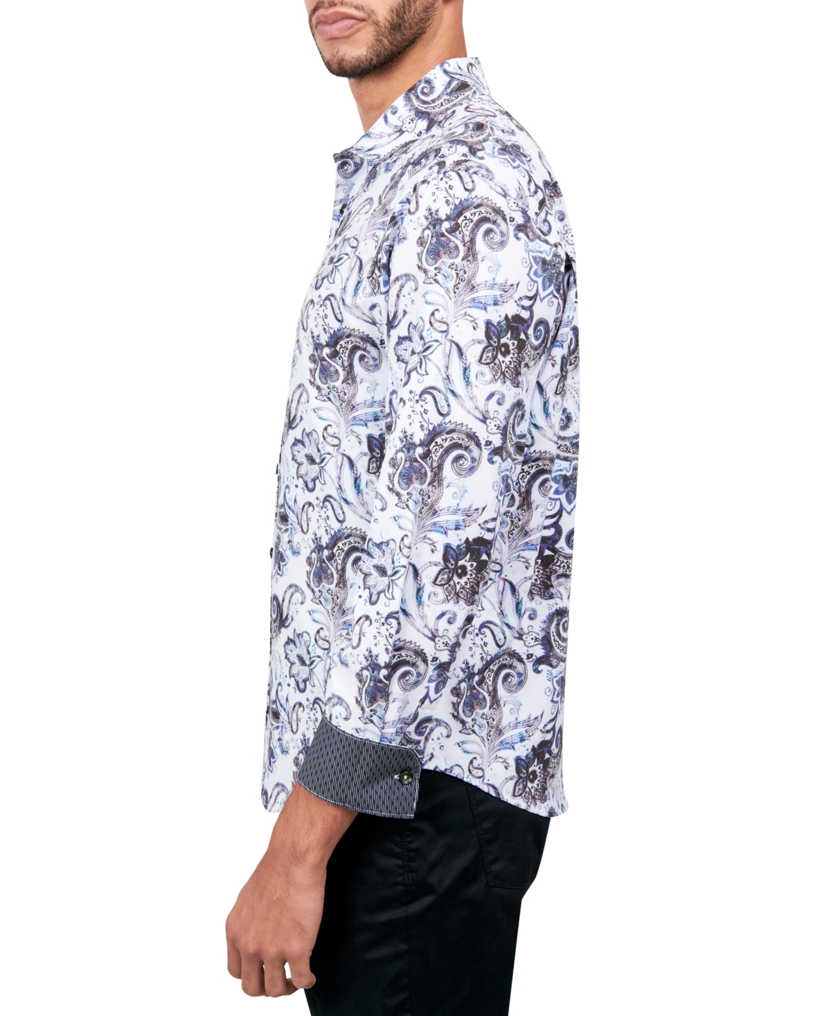 Society of Threads Men's Regular-Fit Non-Iron Performance Stretch Paisley Button-Down Shirt -purple