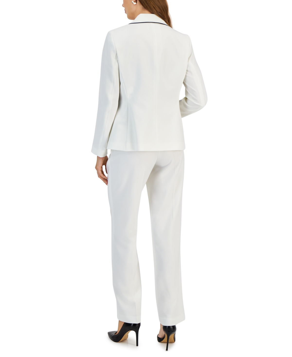 Le Suit Women's Contrast Trim Two-Button Jacket & Mid Rise Pant Suit -BLACK
