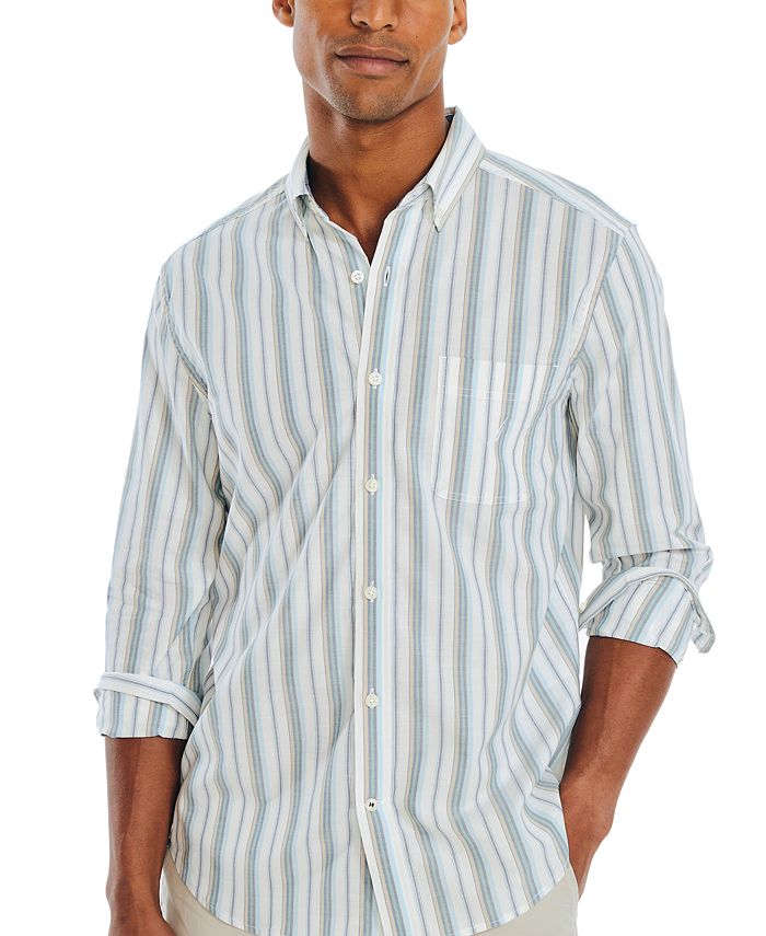 Men’s Striped Long Sleeve Shirt Button Up Casual - Craw Leigh