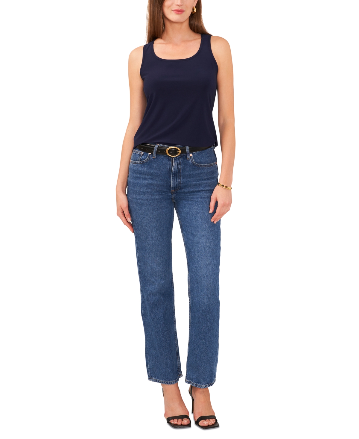 Sam & Jess Women's Square-Neck Keyhole Split-Hem Sleeveless Top