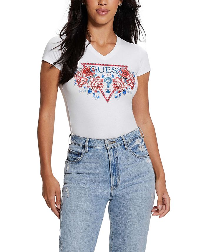 Guess v neck hotsell t shirt women's