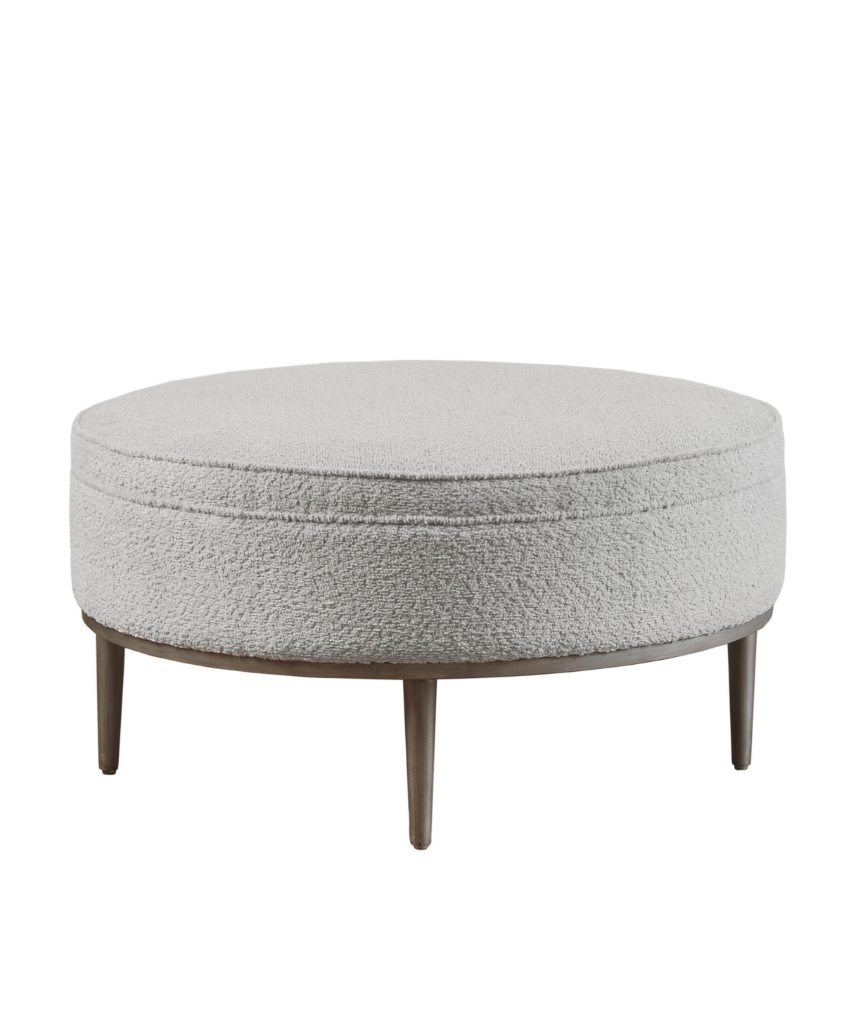 Madison Park Harriet 34" Wide Fabric Upholstered With Metal Base Round Cocktail Ottoman In Gray