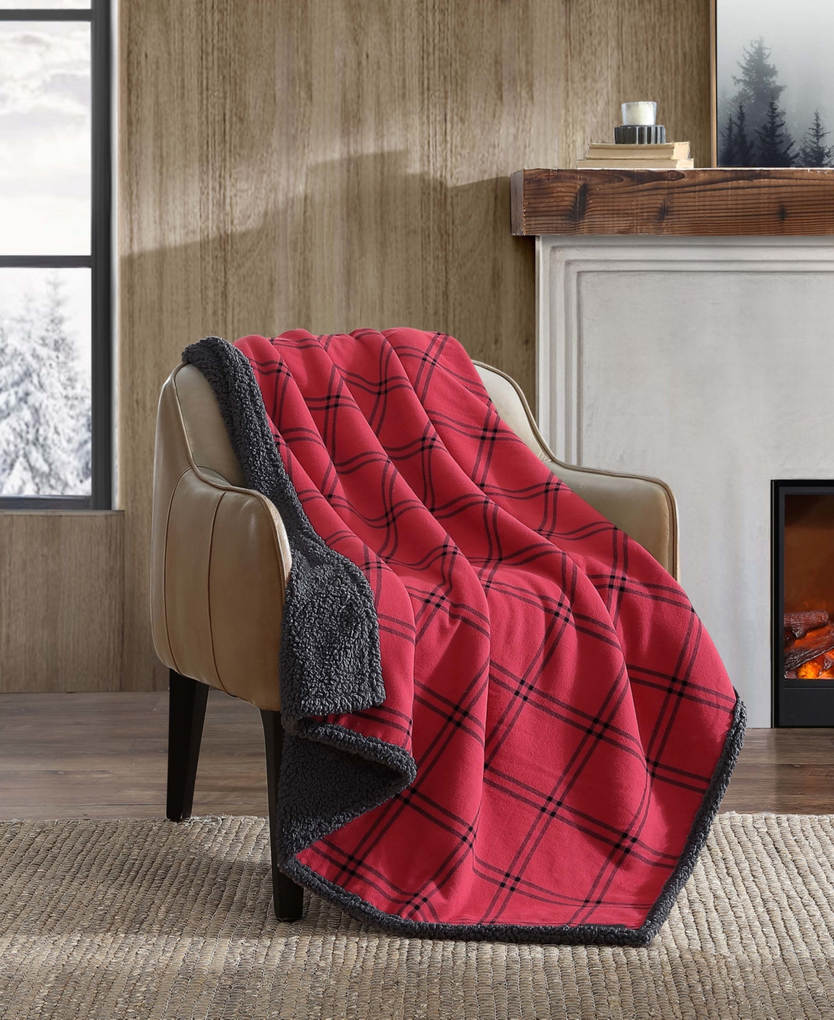 Eddie Bauer Kettle Falls Plaid Cotton Yarn Dye Flannel Reversible Throw, 60 " X 50"