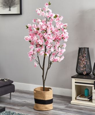 72" Artificial Cherry Blossom Tree with Handmade Jute Cotton Basket