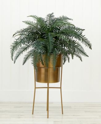 34" Artificial River Fern Plant in Metal Planter with Stand DIY Kit