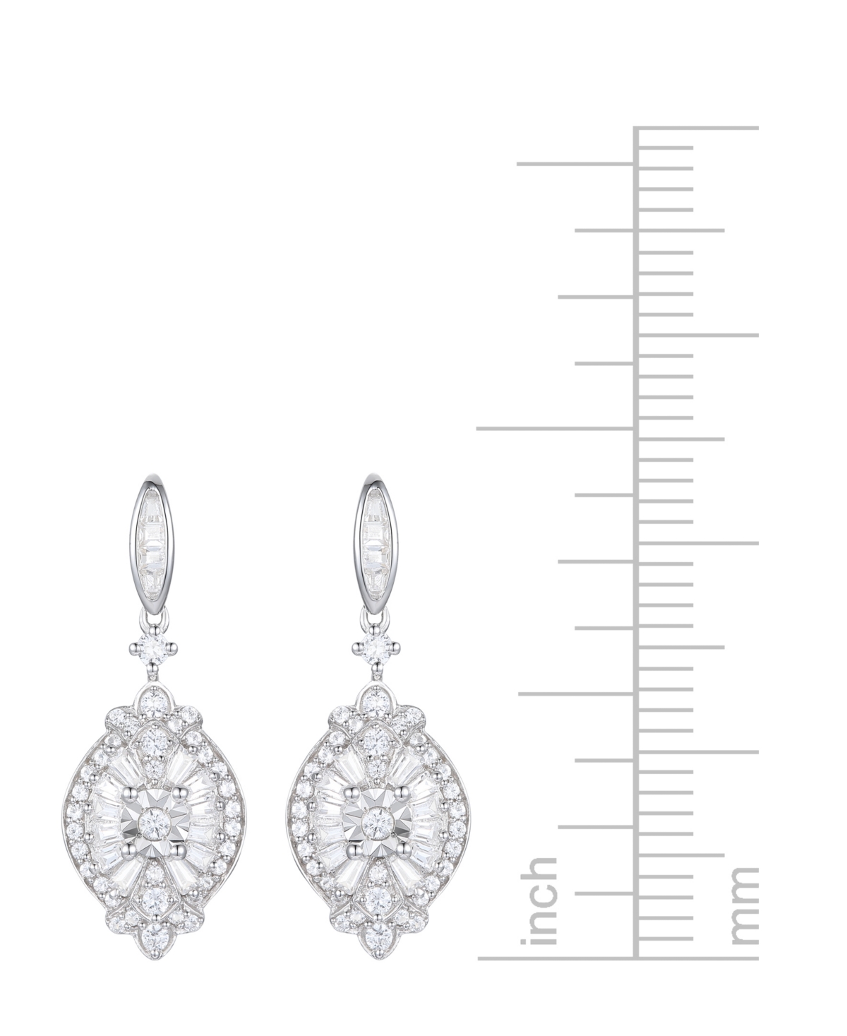 Macy's Diamond Baguette & Round Cluster Drop Earrings (1/2 Ct. T.w.) In Sterling Silver In Sterling Silver