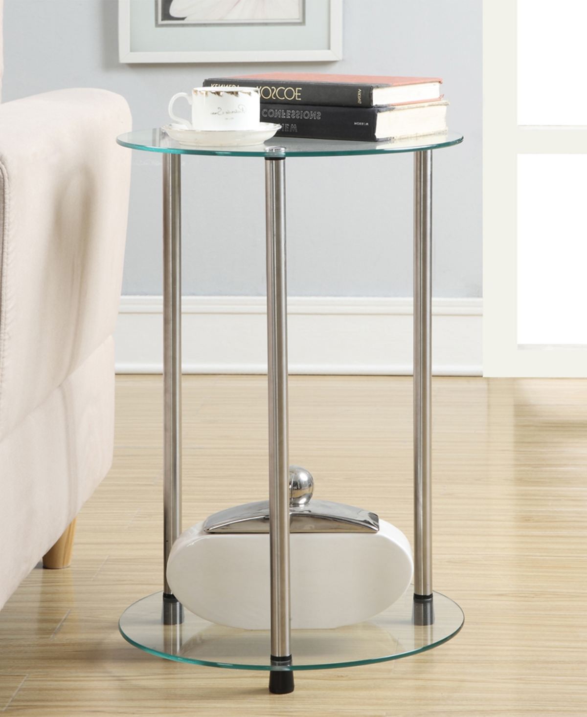 Convenience Concepts 15.75" Glass Designs2go 2 Tier Round End Table In Glass