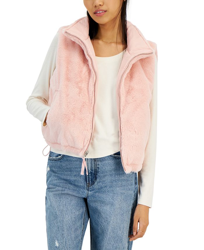 Planet Heart Juniors Reversible Zip Up Quilted Faux Fur Vest Macy s