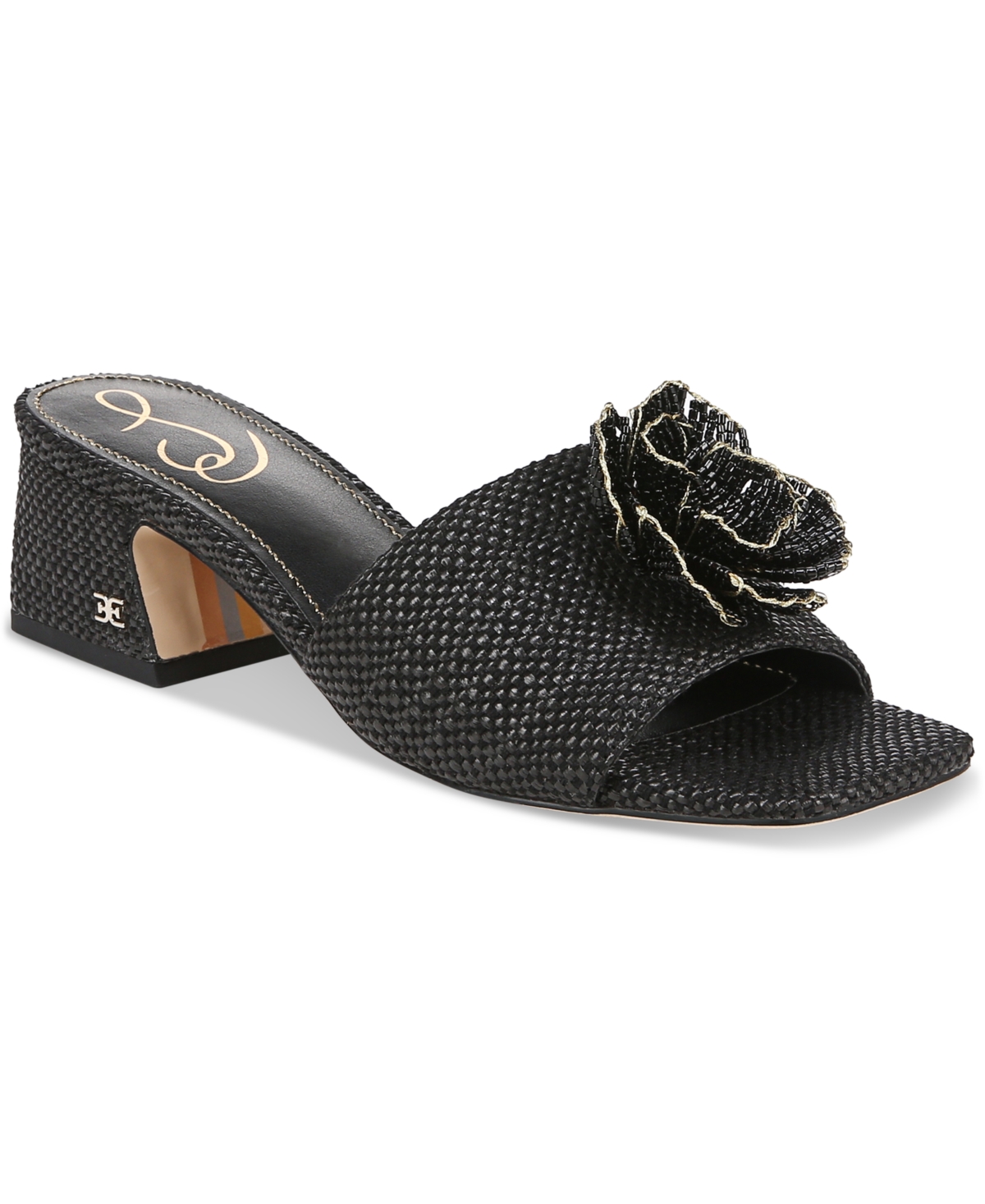 Sam Edelman Women's Winsley Floral Block-heel Sandals In Black Raffia