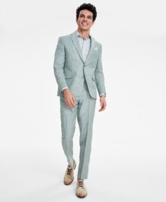 Bar Iii Mens Slim Fit Linen Suit Separates Created For Macys In Grey Plaid