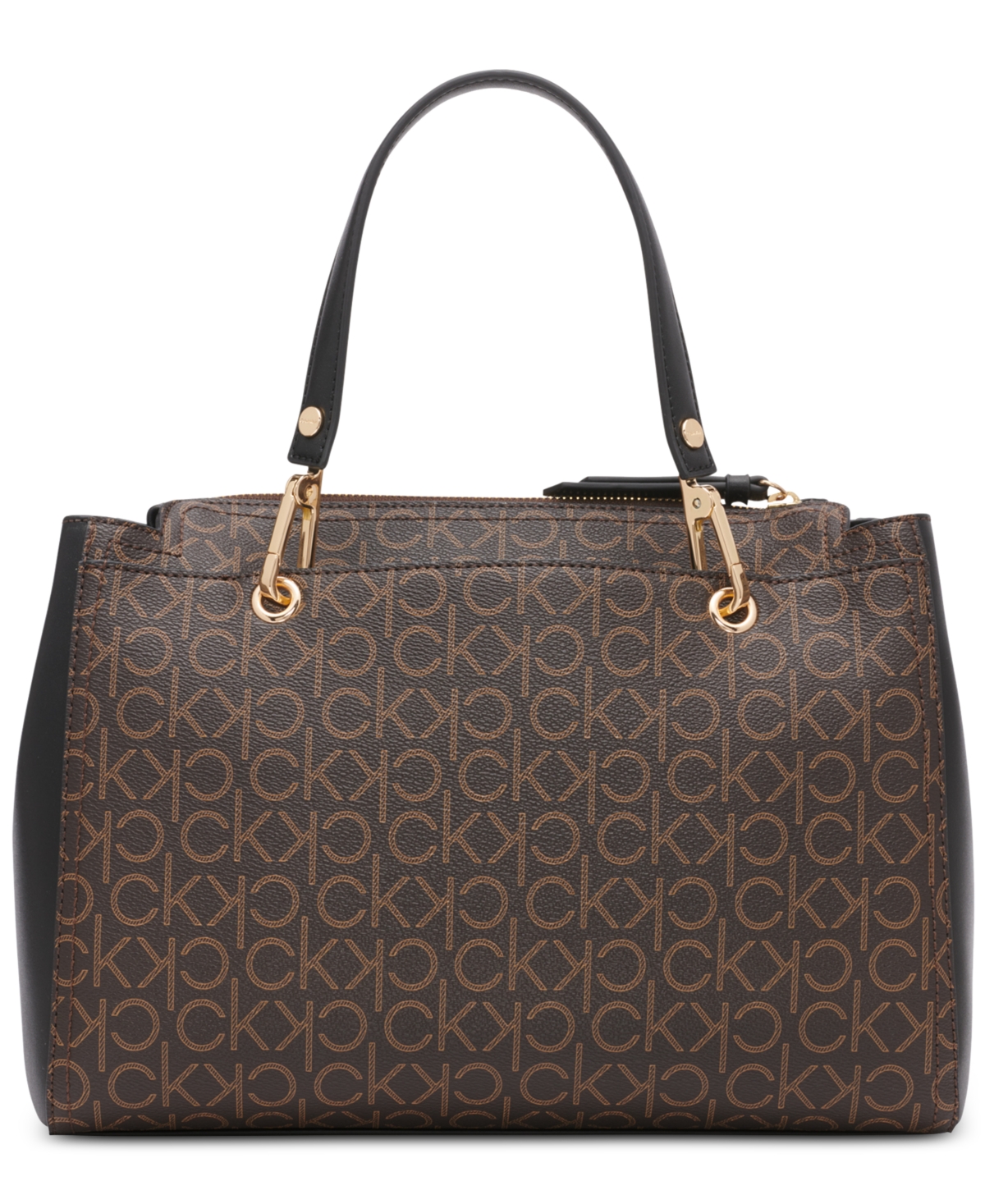 Calvin Klein Garnet Signature Triple Compartment Top Zipper Satchel In Brown