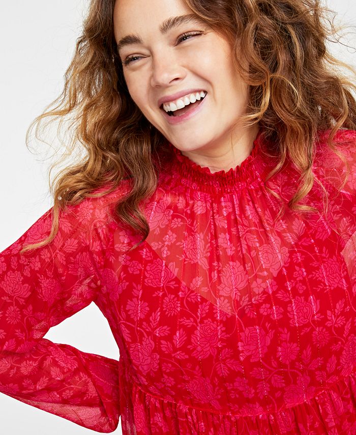 On 34th Women's FloralPrint Tiered Trapeze Dress, Created for Macy's