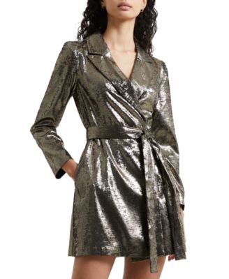 French Connection - Women's Metallic Long-Sleeve Wrap Dress